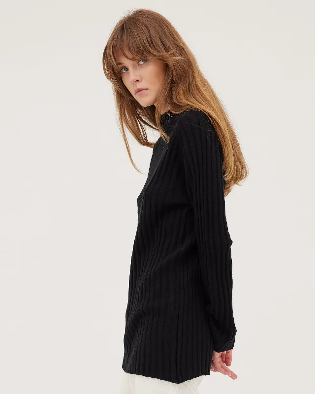 The Ribbed Funnel Sweater | Black Plaid Sweater Polka Dot Checkered