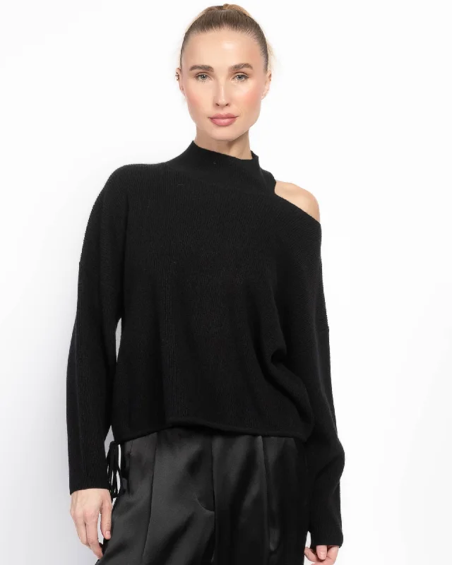 Open Shoulder Sweater Solid Print Embellished