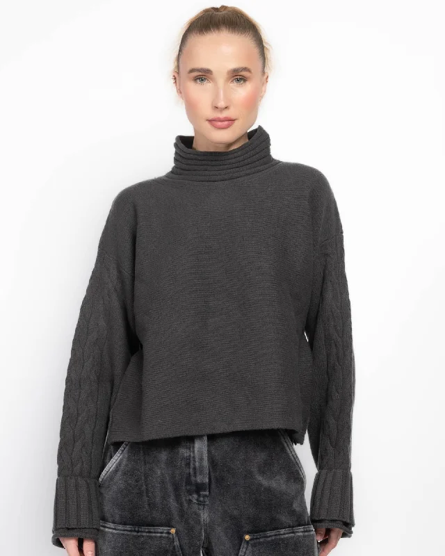 Double Cuff Crop Sweater Print Jacquard Patchwork
