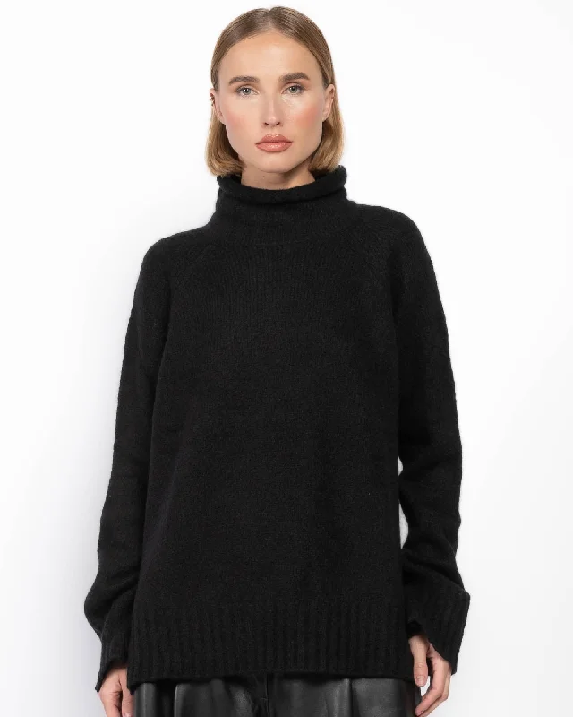 Funnel Neck Sweater Solid Color Striped Floral Print