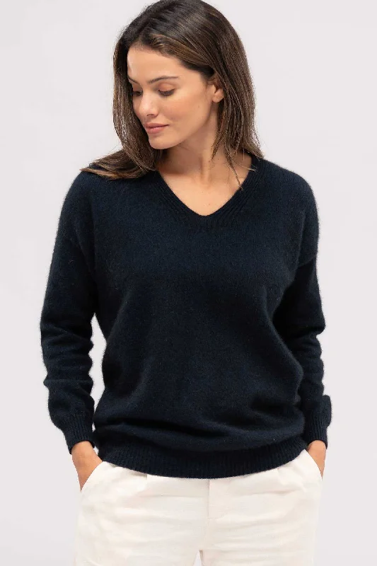 Womens Relax V Sweater Front Pockets Side Pockets Patch Pockets