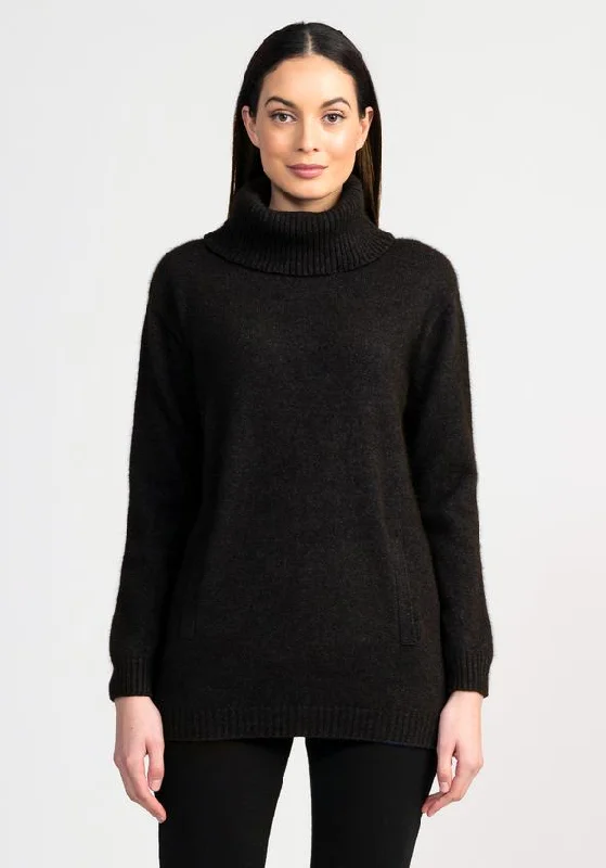 Womens Zip Tunic Sweater Sweater - Jet Denim Fabric Leather Fabric Suede Fabric