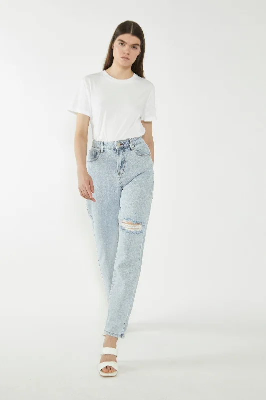 Antique Bleach Distressed Mom Jeans Casual Wide-Legged Denim Jeans