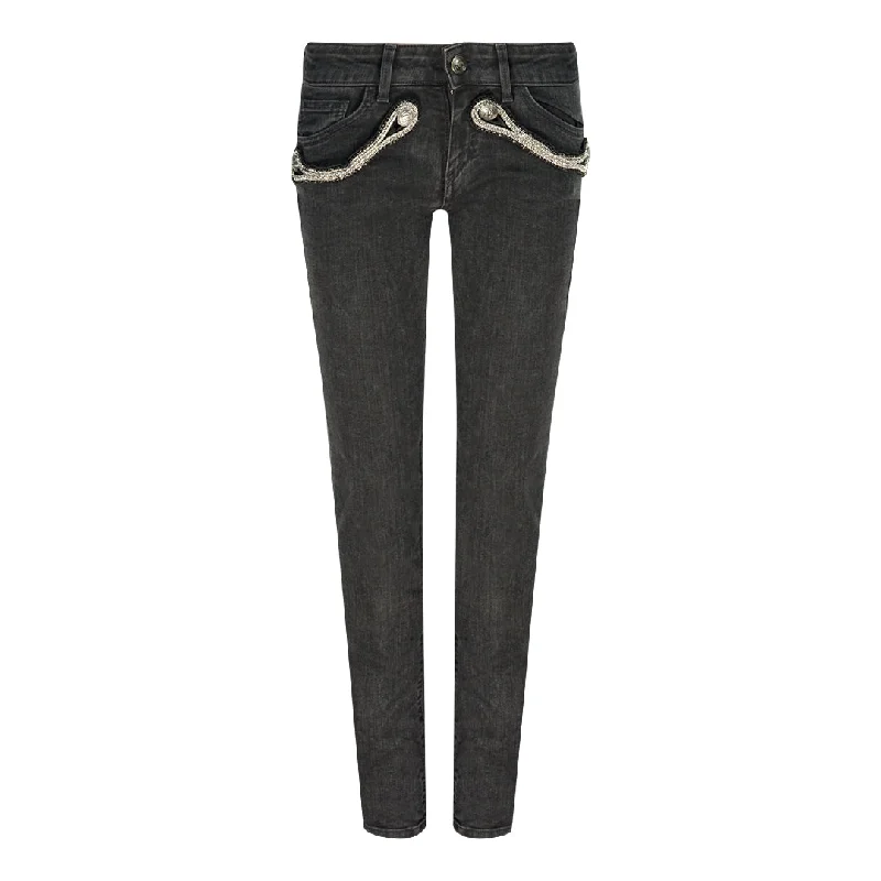 Balmain Fp5364J935B Black Jeans Chic Double Waistband Jeans