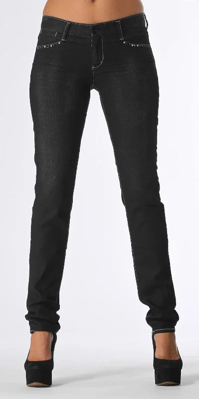 Beaded Black Skinny Jeans Elegant Tapered Leg Denim