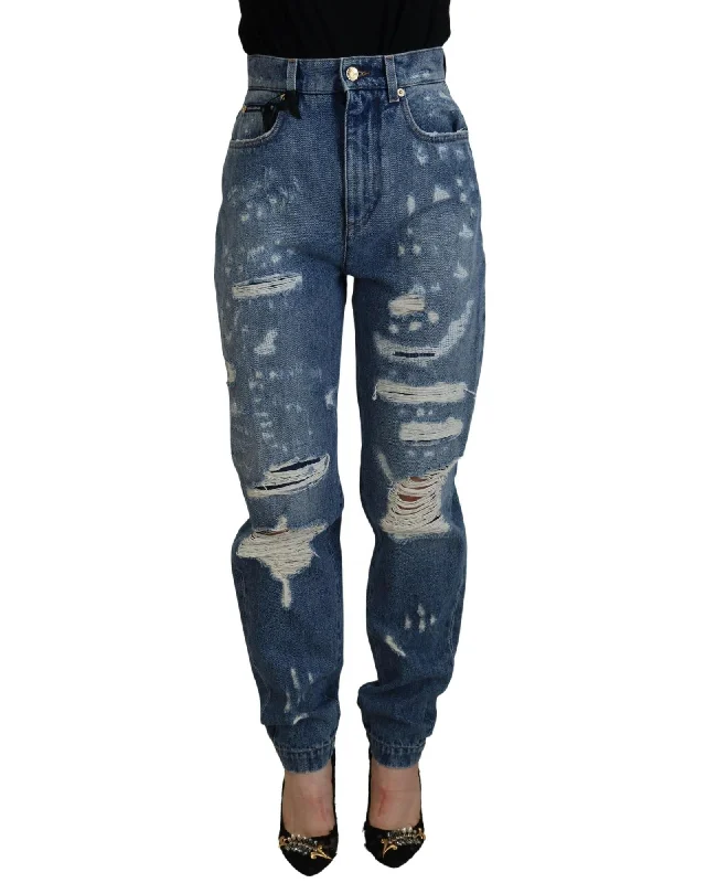 Dolce & Gabbana  Women's Ripped Jeans - Blue Trendy Low-Rise Bootcut Jeans