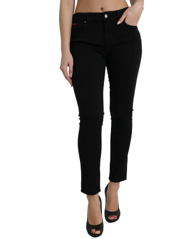 Dolce & Gabbana Mid Waist Cotton Stretch Denim Skinny Jeans with Zipper Closure Casual Wide-Legged Denim Jeans