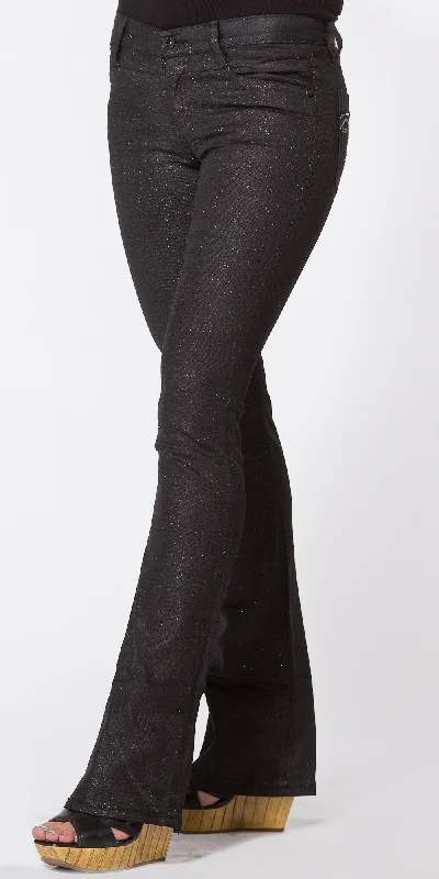 Black Sparkle Bootcut Jeans Fashionable Raw Hemmed Jeans