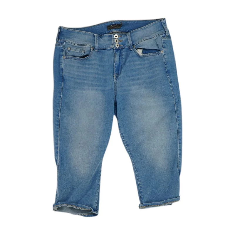 Blue Solid Capri Jeans Fashionable Frayed Hem Denim