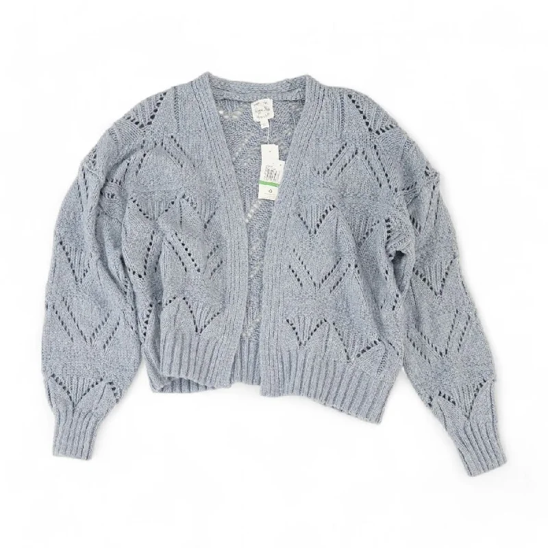 Blue Solid Cardigan Sweater