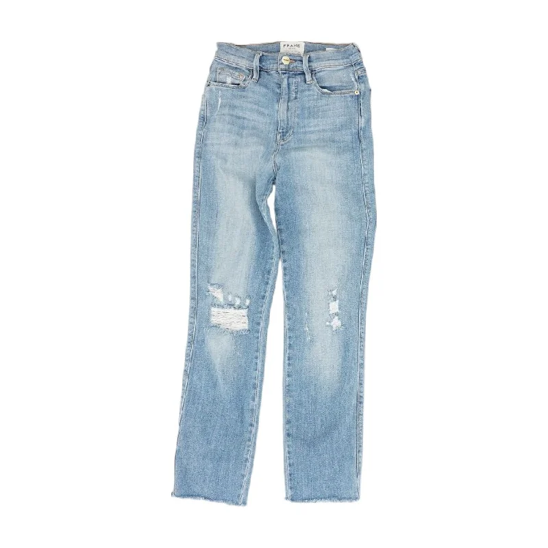 Blue Solid High Rise Skinny Leg Jeans Stylish Paperbag Waist Denim