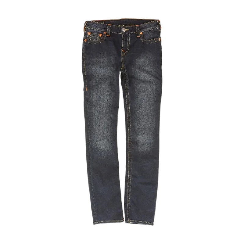 Blue Solid Mid Rise Straight Leg Jeans Casual High-Waisted Bootcut Jeans