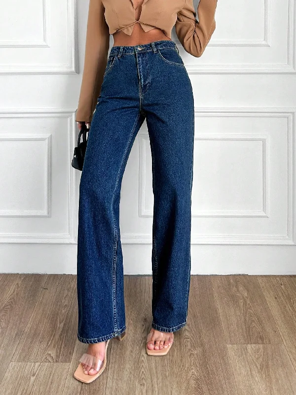 Blueberry Wide Leg High Rise Jeans Comfortable Faded High-Rise Jeans