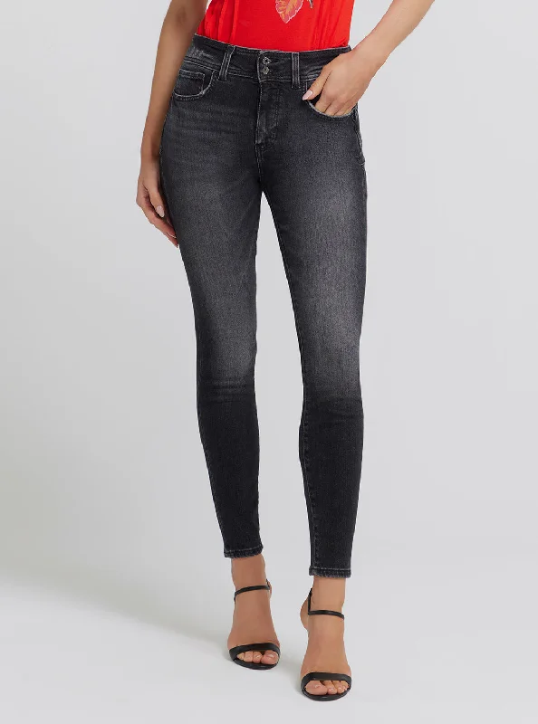 Eco High-Rise Shape Up Denim Jeans In Station Black Wash Comfortable Folded Hem Jeans