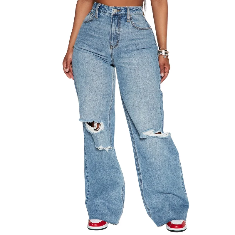 Fashion Nova Tough Love Baggy Ripped Jeans Medium Wash Jeans Fashionable Slim Fit Jeans