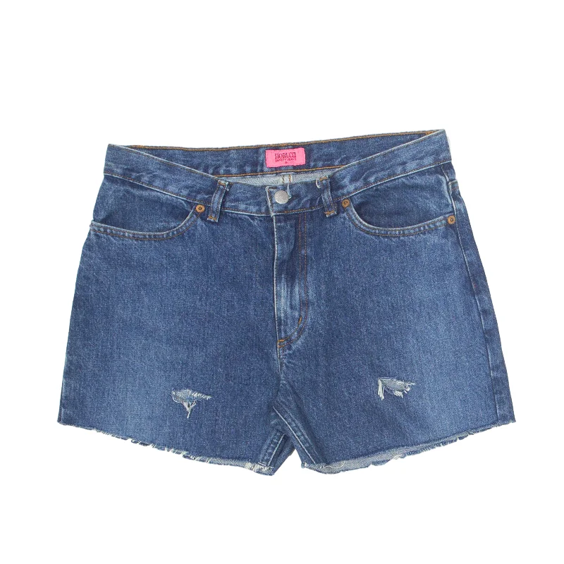 FIORUCCI Safety Jeans Distressed Cut Off Denim Shorts Blue Regular Womens M W31 Elegant Tapered Leg Denim