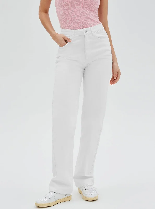 Guess Originals High-Rise Straight Leg Mom Denim Jeans In Ecru Wash Fashionable Distressed Jeans