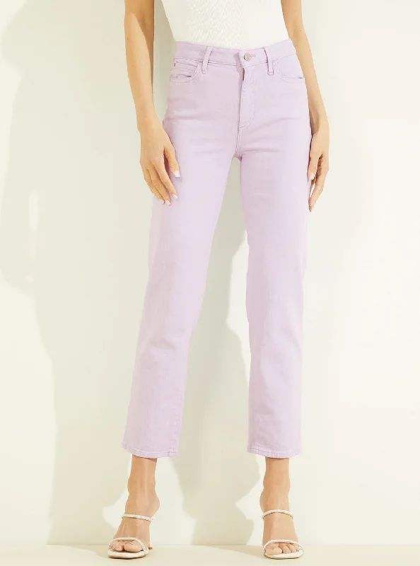 High-Rise 1981 Ankle Straight Leg Denim Jeans in Lavender Haze Wash Trendy Skinny Fit Jeans