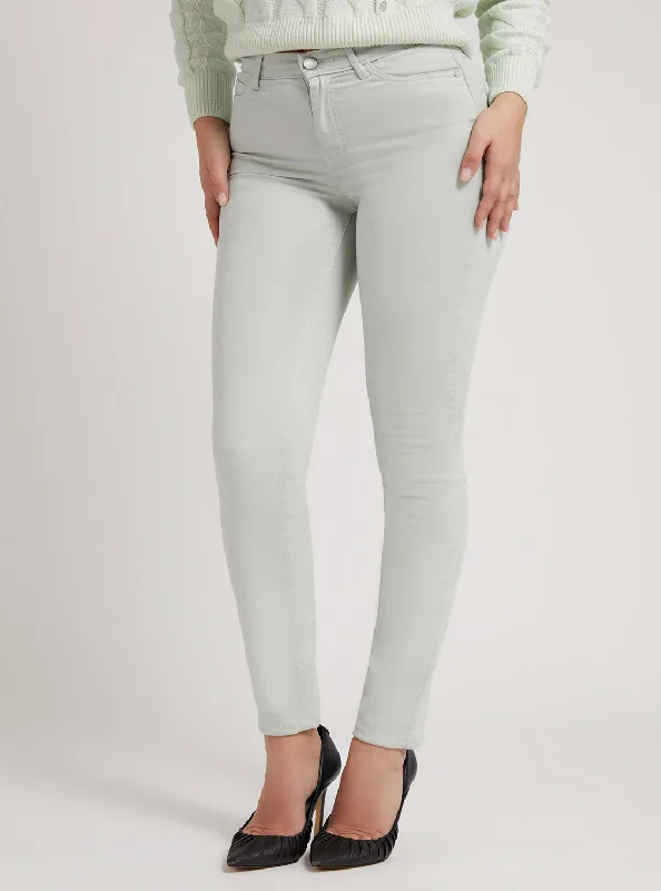 High-Rise 1981 Satin Skinny Denim Jeans In Light Khaki Chic Vintage-Inspired Denim Jeans