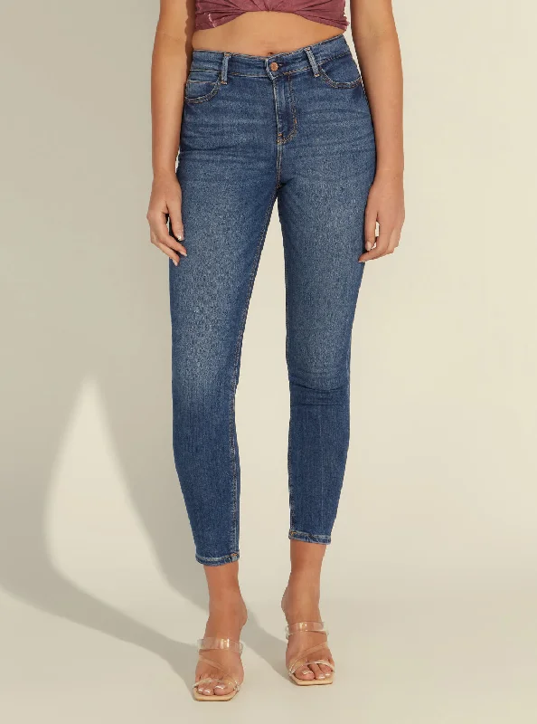 High-Rise Skinny Denim Jeans In Carrie Mid Wash Comfortable Dark Wash Jeans