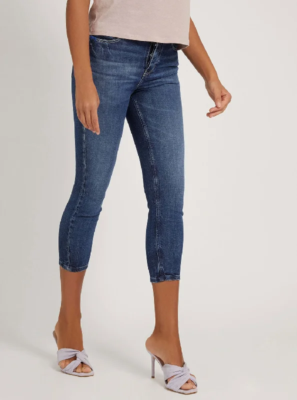 High-Rise Skinny Fit 1981 Capri Denim Jeans In Mid Wash Comfortable Full-Length Denim Jeans
