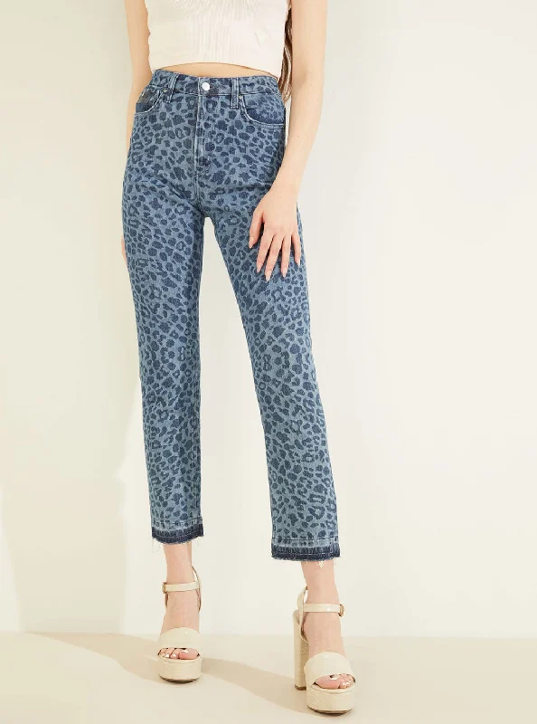 High-Rise Slim Fit Girly Denim Jeans In Leo Jade Wash Trendy Button-Up High-Waist Jeans