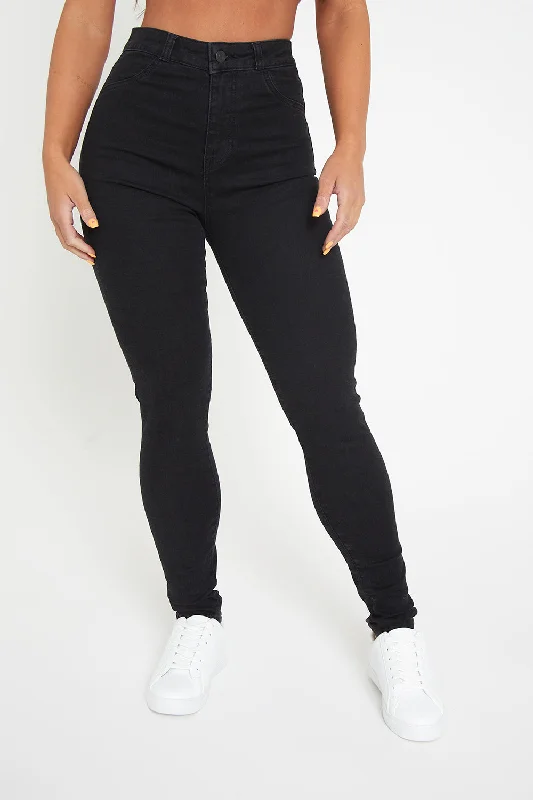 High Waisted Jeans in Black Chic Rip-Detail High-Waist Jeans