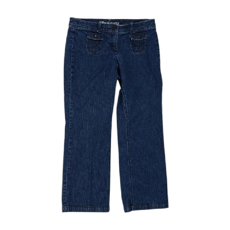 Indigo Solid Mid Rise Straight Leg Jeans Trendy Wide-Leg High-Waist Denim