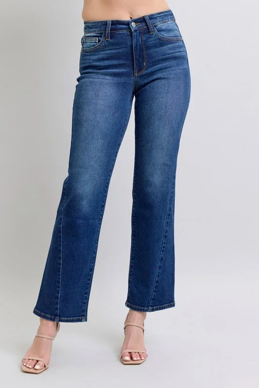 Judy Blue Full Size Side Seam Detail Straight Jeans with Pockets Cozy Wide-Legged Jeans