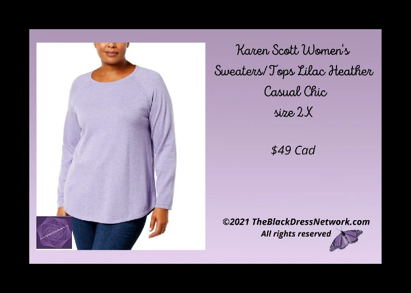 Karen Scott Women's Sweaters/Tops Lilac Heather  Cotton Plus 2X Casual Chic