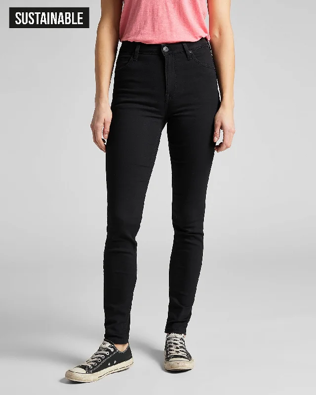 Lee Scarlett High Skinny Womens Jeans - Black Rinse Comfortable Straight-Legged Denim