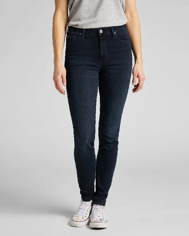 Lee Scarlett High Skinny Womens Jeans - Worn Ebony Stylish Tapered Fit Jeans
