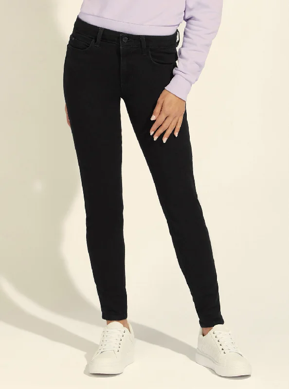 Mid-Rise Curve Skinny Denim Jeans in Black Stylish Bootcut Denim Jeans