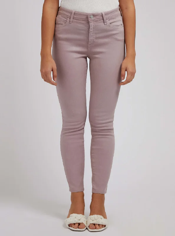 Mid-Rise Curvy Fit Skinny Denim Jeans In Rose Taupe Classic Button Fly Jeans