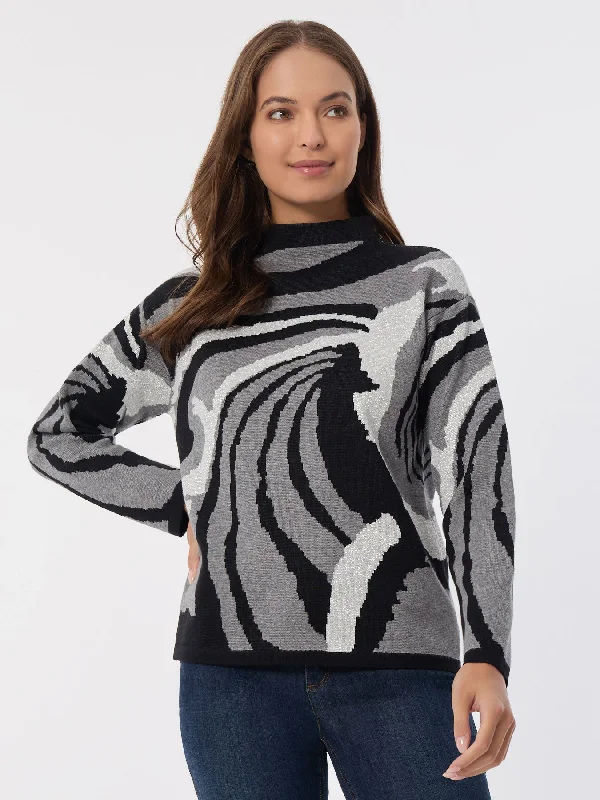 Mock Neck Sparkle Jacquard Sweater