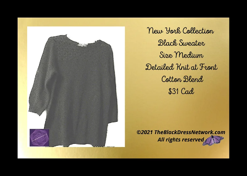 NY Collection Size  Medium Women New Black Sweater Top Details Cotton Blend Nice !