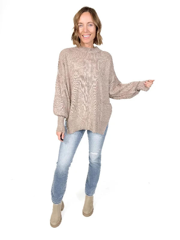 Oakes Mock Neck Sweater- LATTE