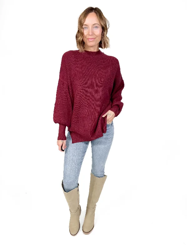 Oakes Mock Neck Sweater- MAROON