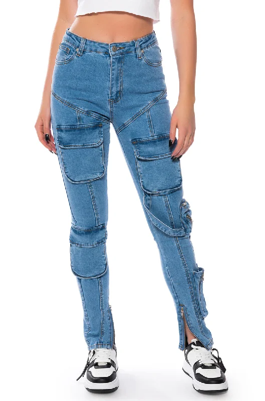ONE STEP AT A TIME SKINNY CARGO JEANS Comfortable Jogger Style Jeans