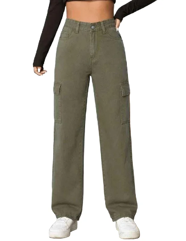 Patch Pocket Western Wear Jeans For Women's Chic Rolled Cuff Denim Jeans