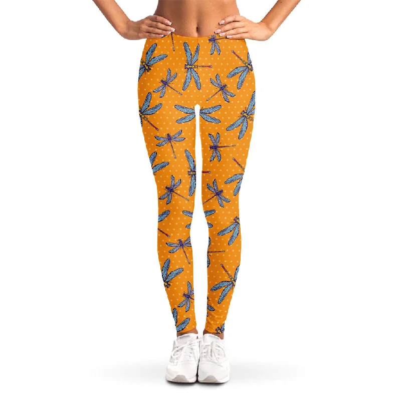 Polka Dot Dragonfly Pattern Print Women's Leggings