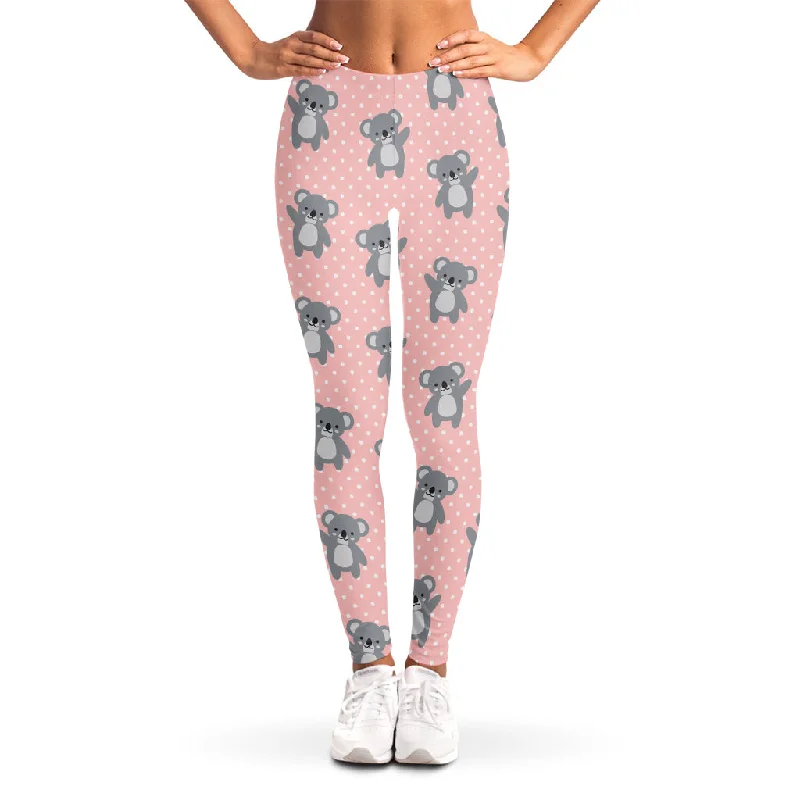 Polka Dot Koala Pattern Print Women's Leggings