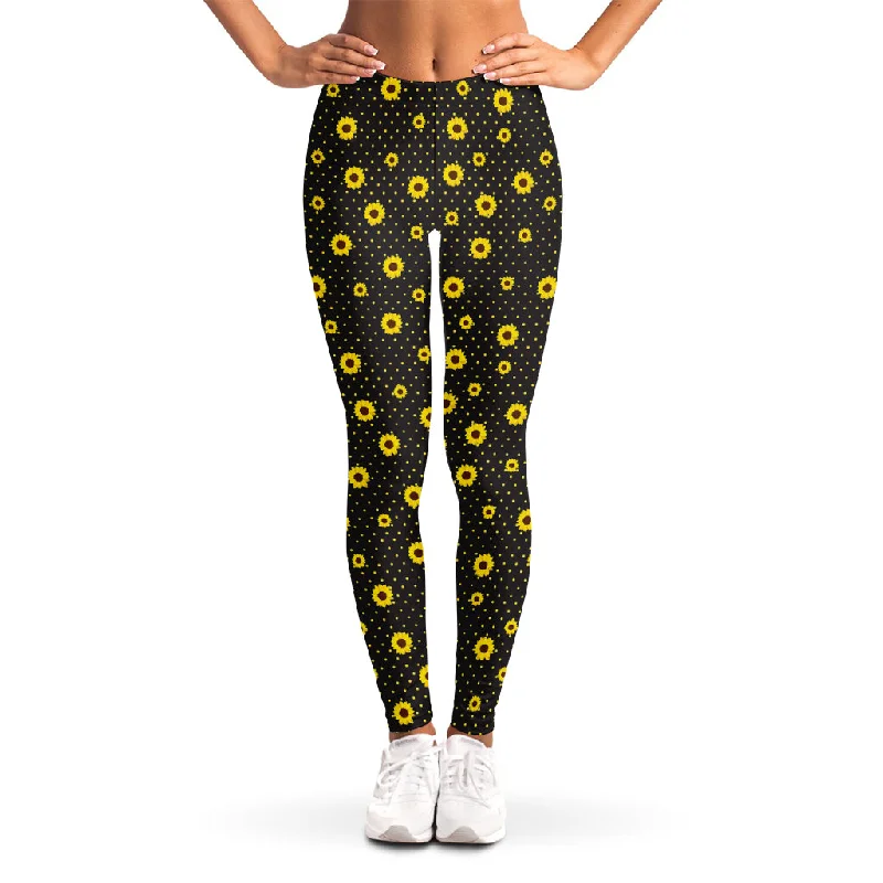 Polka Dot Sunflower Pattern Print Women's Leggings