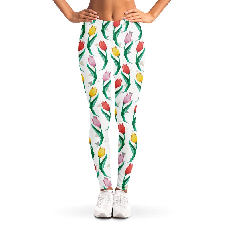 Polygon Tulip Pattern Print Women's Leggings