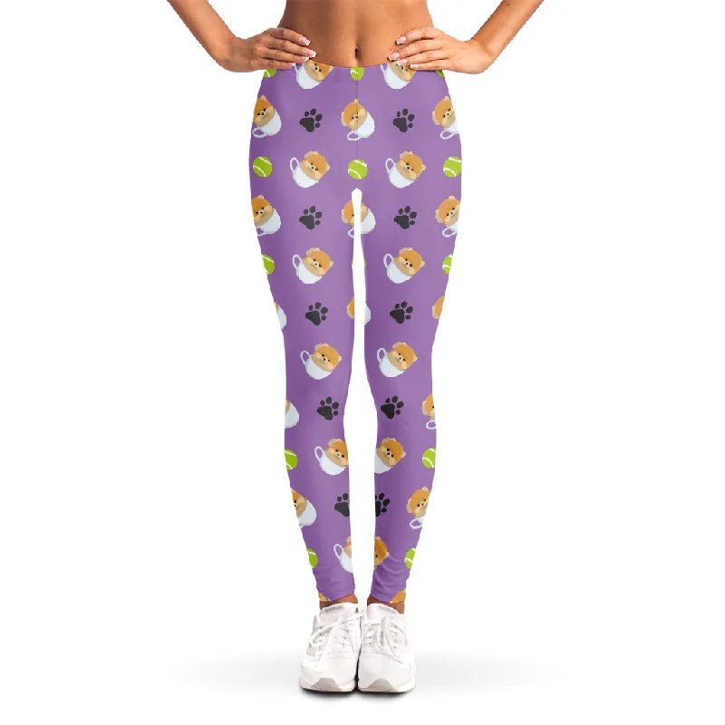 Pomeranian In Tea Cup Pattern Print Women's Leggings