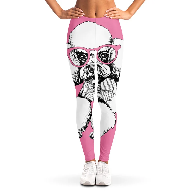 Poodle With Glasses Print Women's Leggings