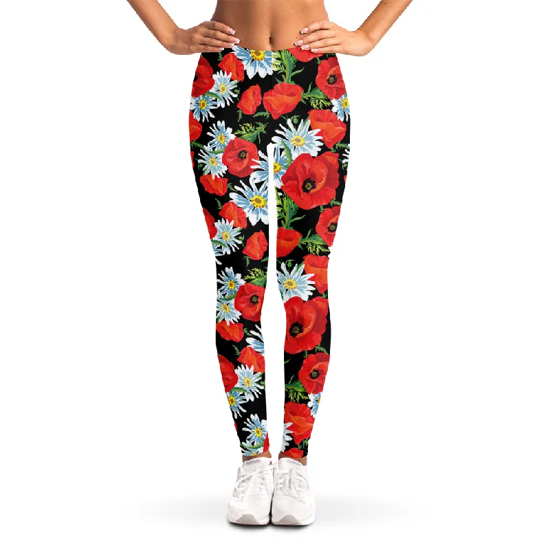 Poppy And Chamomile Pattern Print Women's Leggings