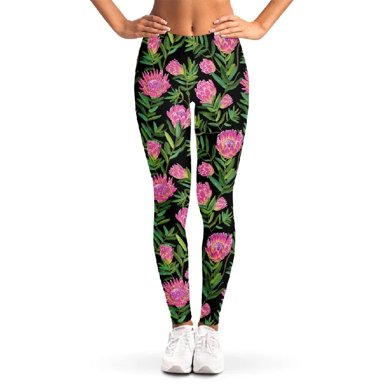 Protea Floral Pattern Print Women's Leggings