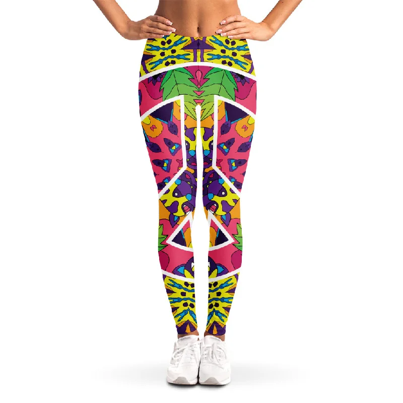 Psychedelic Hippie Peace Sign Print Women's Leggings