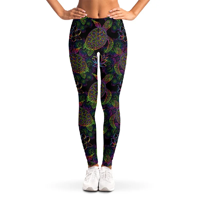 Psychedelic Sea Turtle Pattern Print Women's Leggings